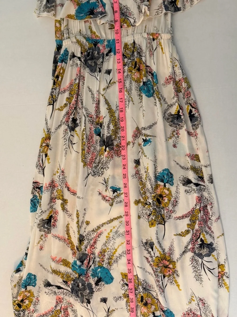 Mimi Chica Floral Pink, Blue, and Yellow Blooms Strappy Flowy Boho Midi Small - Picture 9 of 12